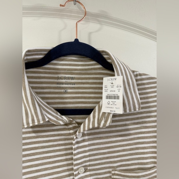 J.Crew Factory Men Polo Shirt M NWT Striped Slub Cotton Beige Tan Pocket Casual - Picture 5 of 9